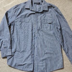 Blue Striped Button Down Shirt with Classic Collar